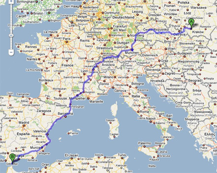 Mapa trasy: Cinquecento z Krakowa do Dakaru